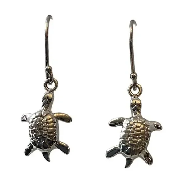 Sea Turtle 1/2 Inch Sterling Silver .925 Dangle Earrings - Picture 7 of 10